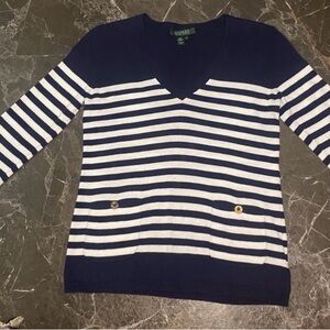 Ralph Lauren Navy and White V-Neck Sweater